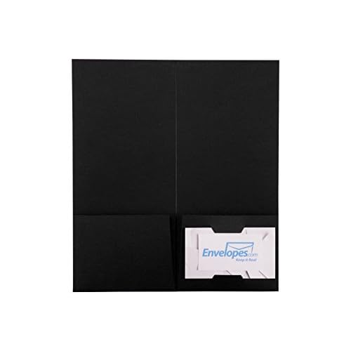 LUXPaper 4" x 9" Mini Presentation Folders | Two Pocket | Black Linen | 100lb. Cover | 50 Qty