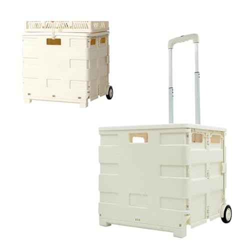 Folding Utility Shopping Cart,Rolling Plastic Cart with 2 Wheels and Lid,Large Capacity Collapsible Shopping Trolley for Home,Shop