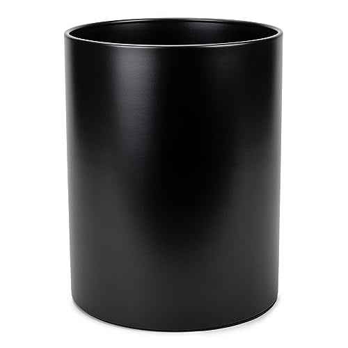 Round 9.5 x 8 Iron Metal Bathroom Trash Can Wastebasket Home Office Bedroom Fits 2.25 Gallon Trash Bag Liner, Black
