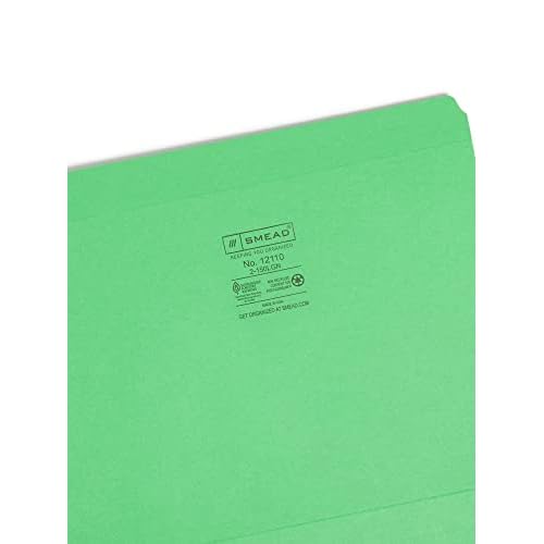 Smead File Folder, Reinforced Straight-Cut Tab, Letter Size, Green, 100 per Box (12110)