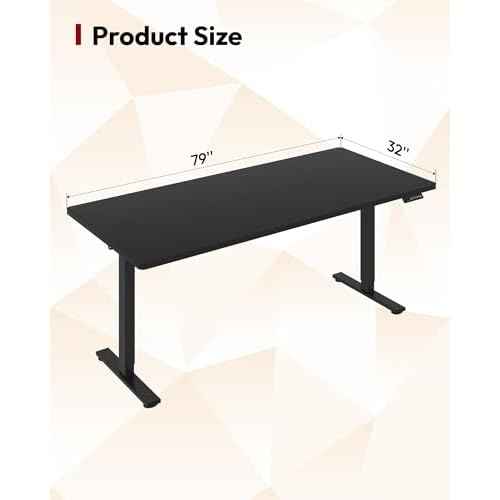 SANODESK Electric Standing Desk 79 x 32 Inches Height Adjustable Stand Up w/6-Button Ergonomic Computer Desk with Splice Board for Home Office, Black Frame + Black Tabletop