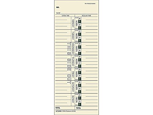 Tops 1259 Weekly Time Card for Acroprint IBM Lathem Simplex 3.5 x 9 in. Box of 500