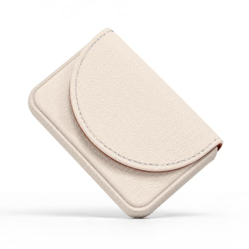 White PU Leather Business Card Holder with Blossom Cat Design - Slim Wallet