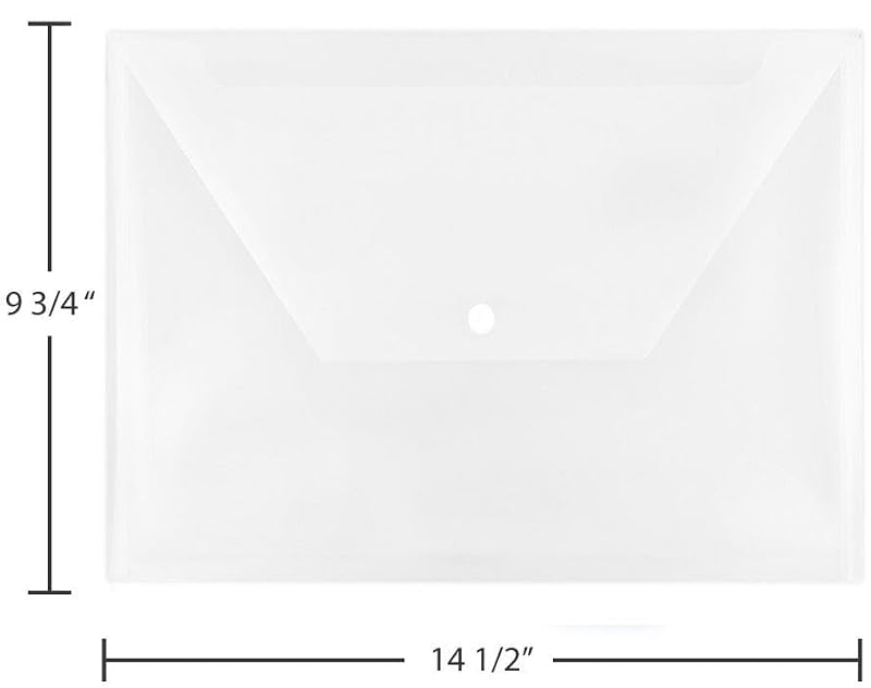 Legal Size Clear Plastic Envelopes with Snap Closure - 3 Pack