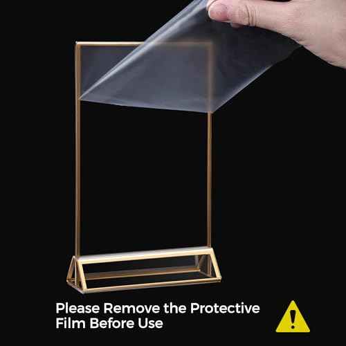 14 Pack Acrylic Sign Holder 4x6 Gold Frames, Wedding Table Number Holders Double Sided Vertical Clear Display Stand, Picture Holders for Tables, Menus, Flyers, Party and Office Decor