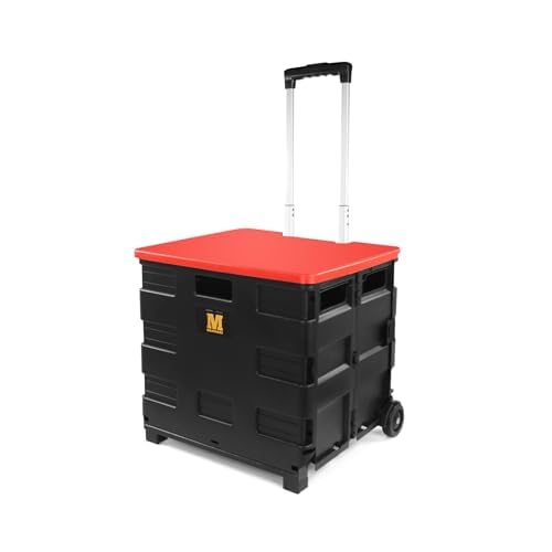 MaxWorks 50919 Portable Rolling Folding Dolly ? Black Collapsible Utility Cart with Durable Wheels, Extra Storage & Easy-Fold Design for Shopping, Teaching, and Office Use
