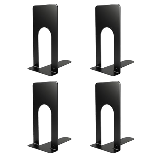 Metal Bookends for Shelves - 4 Pack Compact Organizer for Books, CDs & Vinyl Records
