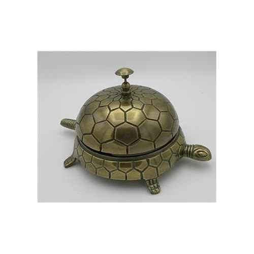 Large Tortoise Service Desk Bell - Turtle Bell in Antique Brass Finish