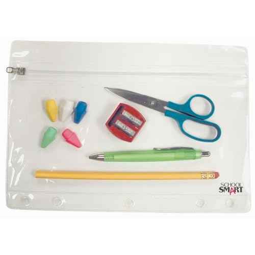 School Smart Zippered Ring Binder Pouches, 7 x 10 Inches, Clear and White Vinyl, Pack of 24