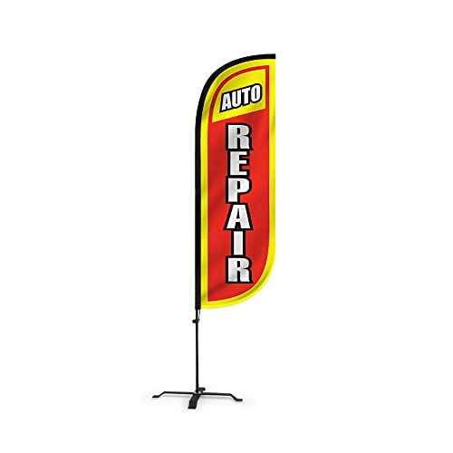 LookOurWay Feather Flag Auto Themed Complete Set with Poles and X-Stand Base, 5-Feet