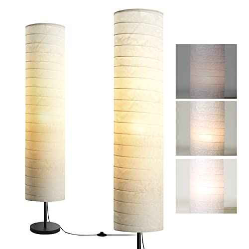 Modern Floor Lamp, Dimmable 3 Levels Brightness Paper Tall Lamp Standing Lamps with Lampshade, 55'' Minimalist Floor Lamps for Office, Kids Room, Reading, Home Decor (White)