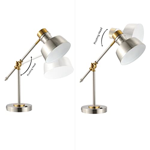 JONATHAN Y JYL7124B Allegra 18.5" Adjustable Cantilever LED Task Lamp, USB Charging Port, Classic, Coastal, Industrial, Farmhouse, Traditional for Bedroom, Living Room, Office, Nickel/Brass Gold