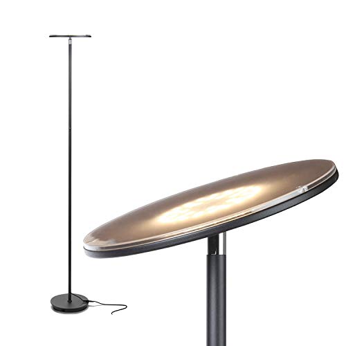 Brightech Sky Flux Dimmable LED Floor Lamp ? Super Bright Floor Lamp for Living Room and Offices ? Torchiere Standing Lamp with 3 Light Options, Tall Lamp for Bedroom Reading and More - Black