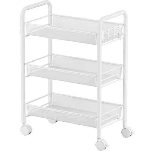 JANE EYRE 3-Tier Rolling Utility Storage Rack Cart on Wheels, Trolley Craft cart, Multi-Purpose Organizer Shelf, White