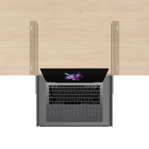 JINGCHENGMEI Sliding Under Desk Laptop Mount Shelf with Air Vents, W 16.3" x D 12" Metal Under Desk Slide Out Tray for Laptop (16 Inch Wide)