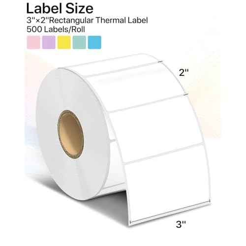 Rectangle Thermal Label Stickers, 3"¡¿2" (76.2mm x 50.8mm) Thermal Stickers Self-Adhesive Direct Thermal Stickers Labels Compatible with Thermal Label Printers, 500 Labels/Roll, White