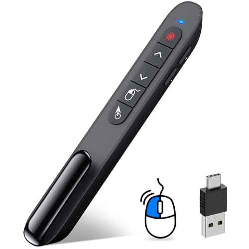 DINOSTRIKE USB-A and USB-C Presentation Clicker with Air Mouse Control, Rechargeable Wireless Presenter Remote PPT Pointer RF 2.4GZ PowerPoint Clicker Slide Advancer for Mac Computer Laptop