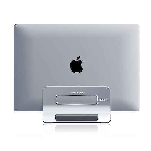 SODI Vertical Laptop Stand for Desk, Gravity Auto Lock Vertical MacBook Stand, Aluminum Laptop Vertical Dock Stand Holder Compatible with MacBook Pro, MacBook Air, Silver