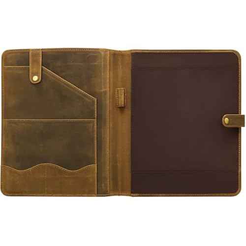 Leather Portfolio Organizer Padfolio Document Organizer with Snap Closure, Resume & Card Slots,Pen Holder,Writing PadFolio for A4/Letter Size Writing Legal Pad Leather Binder Portfolio for Men & Women