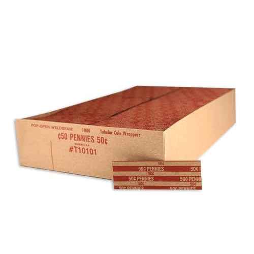 Huron Flat Coin Wrapper, Penny Rolls $.50 Cent Red (1,000 pcs)