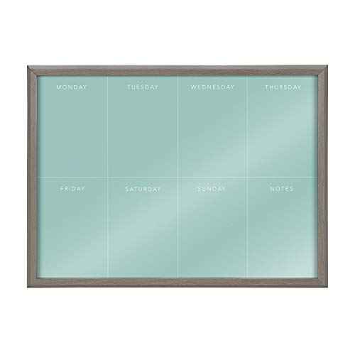 Kate and Laurel Blake This Week Framed Teal Printed Glass Dry Erase Wall Art by The Creative Bunch Studio, 18x24 Gray, Weekly Calendar Decorative Wall Organizer