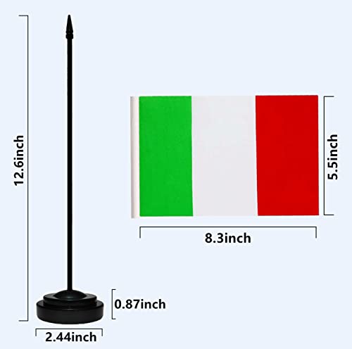 Italy Miniature Desk Flag Set - Italian Flag with Solid Pole & Base, 2 Pack - Small Table Flags for Office and Home Decor