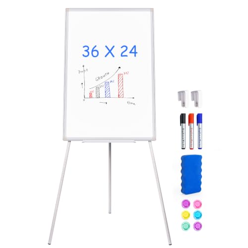 Maxtek 36x24 Inch Whiteboard with Tripod Stand & Adjustable Height - Portable Dry Erase Board for Presentation & Teaching