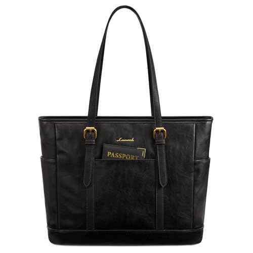 LOVEVOOK Laptop Tote Bag for Women,Vintage Leather Work Tote Bag for Women, 15.6 Inch Computer Briefcase Bag,Waterproof Teacher Business Office
