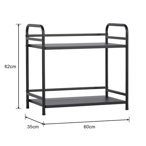 HDANI 2 Tier Under Desk Printer Stand with Storage,Microwave Storage Rack,Metal Rolling Printer Cart with Wheels for Home Office,Utility Storage Cart and Stand,Black