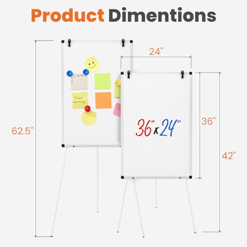 Sweetcrispy Whiteboard Easel 36 x 24 Inches, Magnetic Dry Erase White Board, Portable Boards Height Adjustable, Dry Erase Board with Stand for School, Office and Home, Silver Aluminium Frame, White