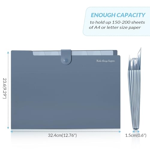 SKYDUE Haze Blue Expanding File Organizer with 8 Pockets - Letter Size Portable Document Folder