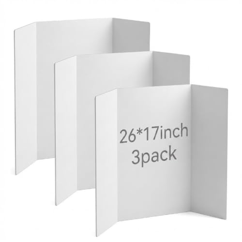 Tavira 26 x 17 Inch Trifold Poster Boards 3-Pack White Corrugated Display Boards for School & Projects