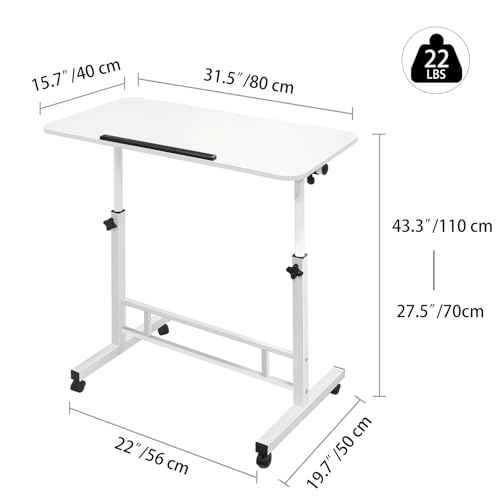Aconcept Tiltable Small 32 x 16 inch Standing Desk, White Sit Stand Up Rolling Desk with Wheels, Height Adjustable 25-44" for Tablet Laptop and Walking Pad