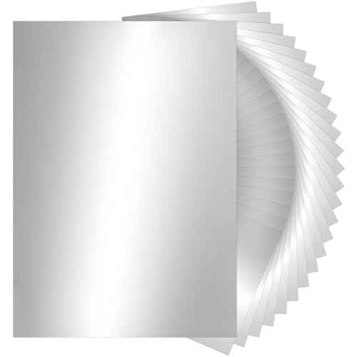 25 Sheets Sliver Mirror Cardstock Paper - 250gsm/92Ib Metallic Reflective Paper for Crafts, A4 Foil Cardstock for DIY Projects Birthday Party Decoration PAP20SR25
