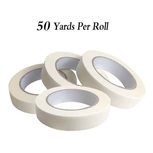 Lazybug studio Masking Tape 1 inch Wide, 4 Rolls White Masking Tape, 1 Inch x 50 Yards x 4 Rolls, Total 200 Yards