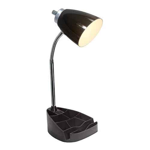 Simple Designs LD1057-BLK-LB 18.5" Gooseneck Organizer Desk Lamp with iPad Tablet Stand Book Holder and Charging Outlet, with LED Bulb, Black
