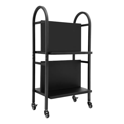 2-Tier Rolling Book Cart, 34” Tall, 100 lb Capacity - Double-Sided Mobile Library Cart with 4 Locking Wheels