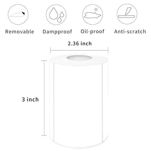 2¡¿3 Inch White Removable Thermal Labels,Waterproof Thermal Label,300 Sheets per Roll with Perforated Lines