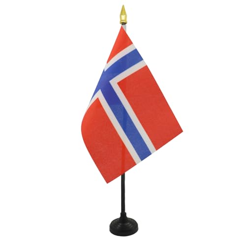 Norway Flag 4'' x 6'' Table Flag with Black Base and Gold Tip - 100D Polyester
