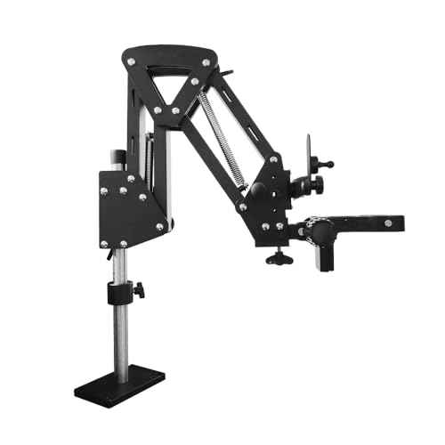 Microscope Boom Stand for MS04A Stereo Microscope, Adjustable Spring Arm Bracket, Compatible with 76mm Holders and LED Ring Lights, Heavy-Duty Table Clamp Base, MH04A-H