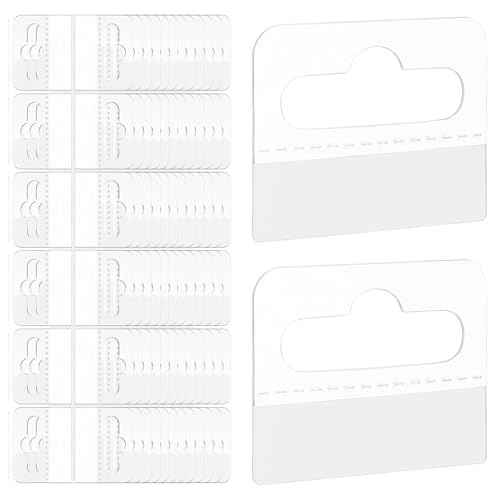 200 Pack Plastic Hang Tags Clear Slot Hole Self Adhesive Hanging Tabs Heavy Duty Clear Plastic Hang Tags Hook for Store Retail Display Tab