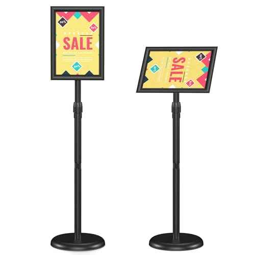 Relx Sign Holder Stand 8.5x11 inch - Adjustable Floor Standing Sign Holder - Signage Stand with Snap-Open Frame Display for Malls,Schools,Restaurants