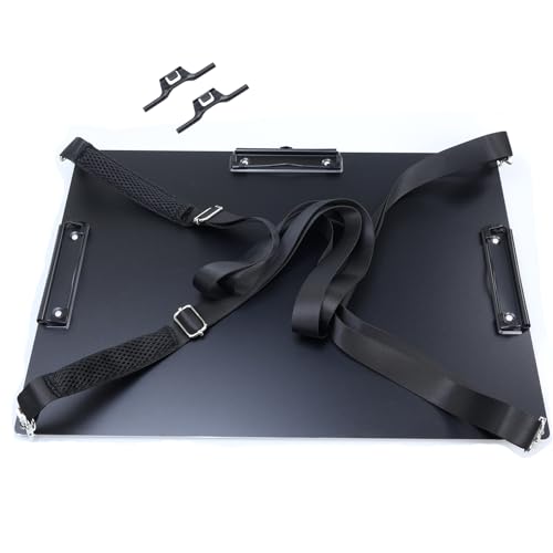 Three Clips Work Clipboards,Black Metal Aluminum Portable Field Clip Board,A3(12.6"X17.7") Heavy-Duty Large Clipboard with 2 Shoulder Straps