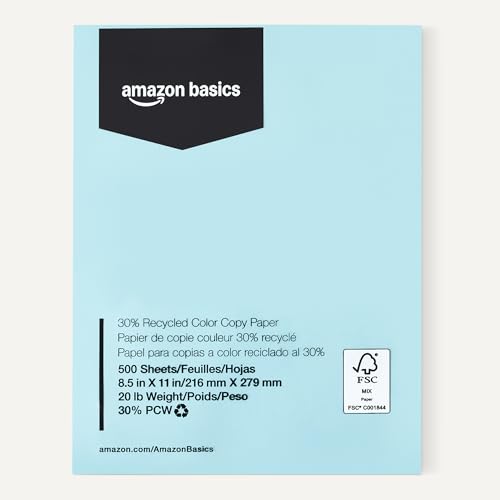 Amazon Basics Pastel Blue Recycled Copy Paper 8.5x11 20lb 500 Sheets