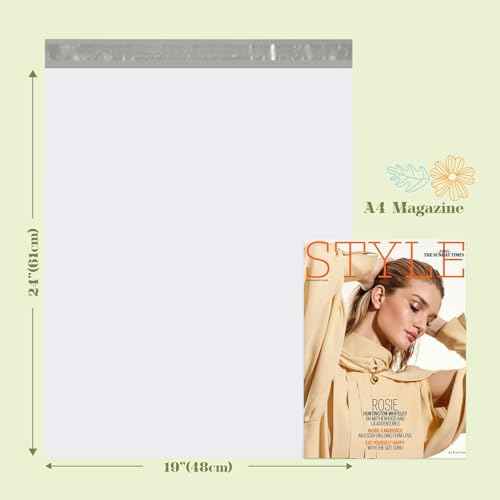 Fuxury Poly Mailers Large 19x24 Inch 100 Pack,Self Adhesive Shipping Bags for Clothing,Heavy Duty Shipping Envelopes Mailers Poly Package Bags for Small Business,Flexible Mailing Bags White