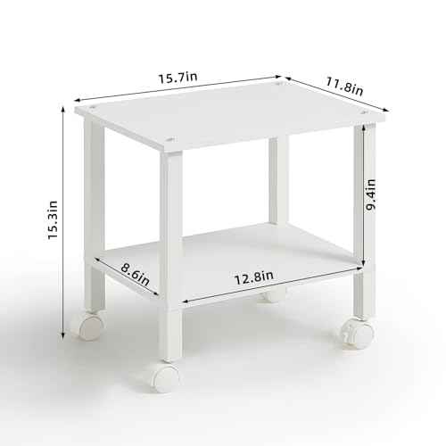 2 Tier Printer Stand with Storage,Under Desk Shelf Printer Table, Rolling Printer Cart for Office,Home,White