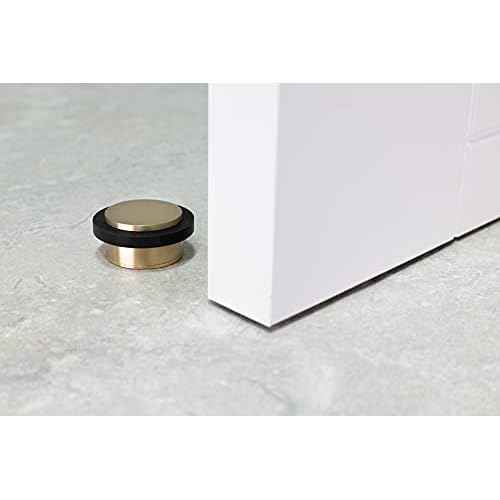 EVI | Adhesive Doorstop | 1.37'' X 0.8'' | Threaded Base | Black Rubber | Brass | Matte Finish | Includes Screw + Clamping Anchor | Mod. I-203