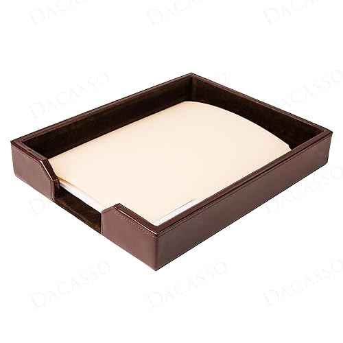 Dacasso Dark Brown Bonded Leather Luxury Letter Tray Holder - Paper Organizer for Desktop Office Essentials & Executive Desk Decor
