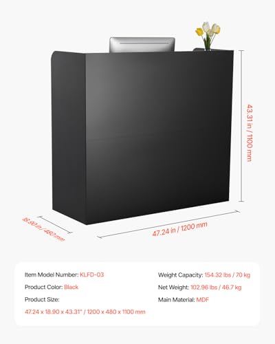 VEVOR Reception Desk 47 Inch Front Counter Table - Black
