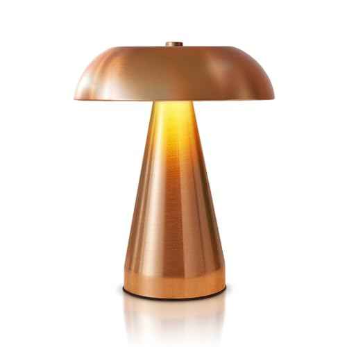 Portable Metal Desk Lamp,3-Color Touch Control, Rechargeable Battery - Ideal Bedside Lamp for Bedroom Nightstand (Rose Gold)